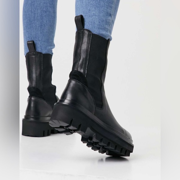 AllSaints Billie tall chunky leather Chelsea boots in black - Picture 6 of 13